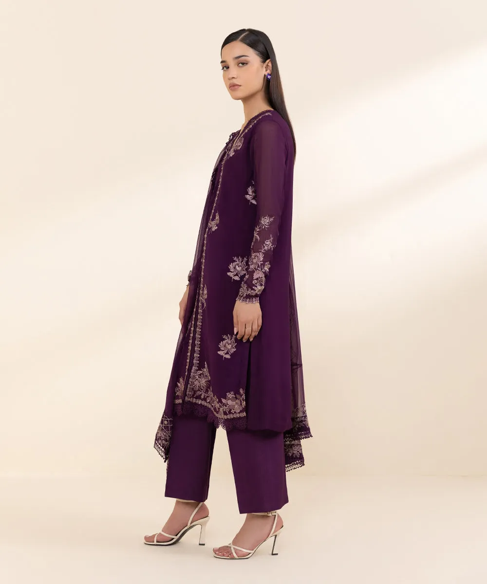 3 Piece - Embroidered Chiffon  Suit