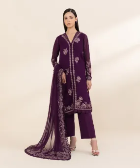 3 Piece - Embroidered Chiffon  Suit