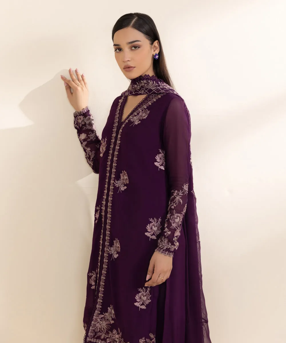 3 Piece - Embroidered Chiffon  Suit