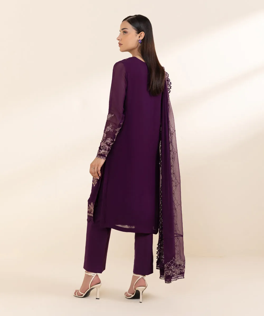 3 Piece - Embroidered Chiffon  Suit