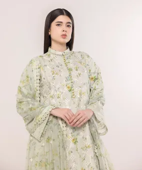 3 Piece - Embroidered Cotton Satin Suit