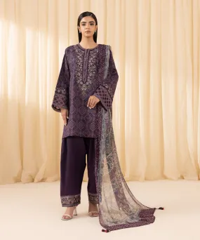 3 Piece -  Embroidered Cotton Viscose Suit