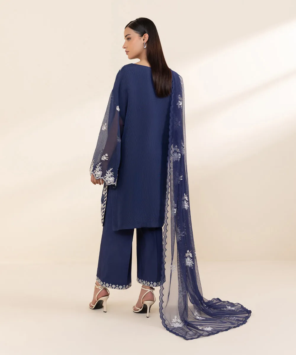 3 Piece - Embroidered Khaddi Net Suit