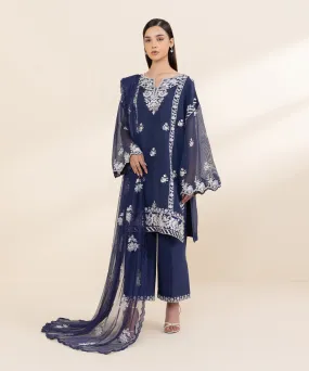 3 Piece - Embroidered Khaddi Net Suit