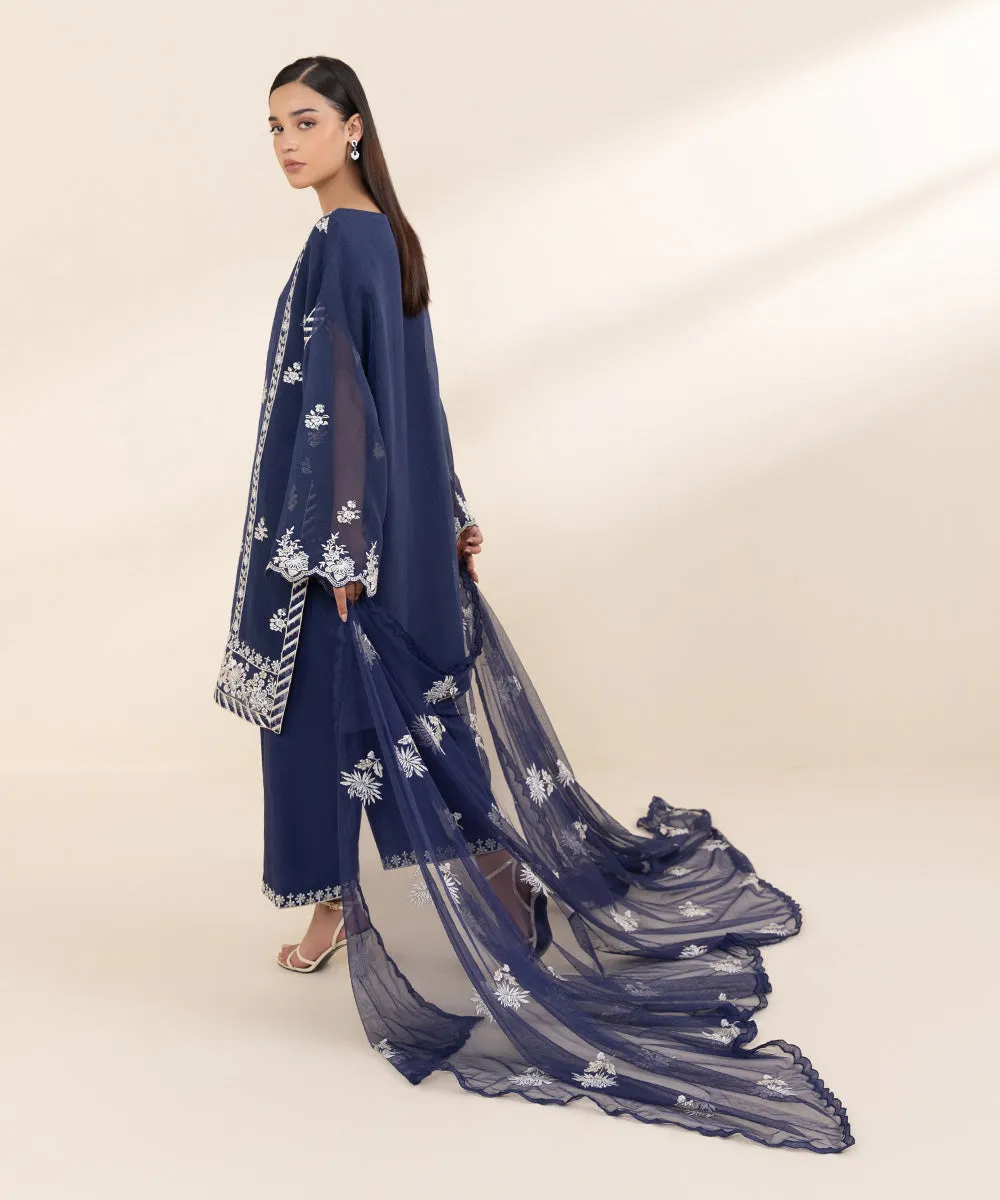 3 Piece - Embroidered Khaddi Net Suit