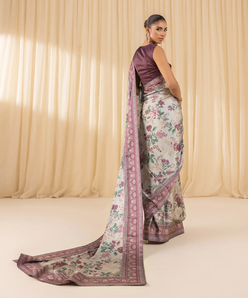 3 Piece -  Printed Satin Saree