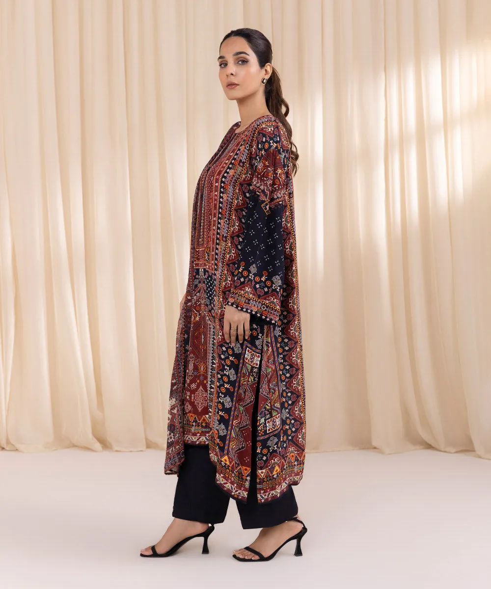 3 Piece - Printed Silk Suit