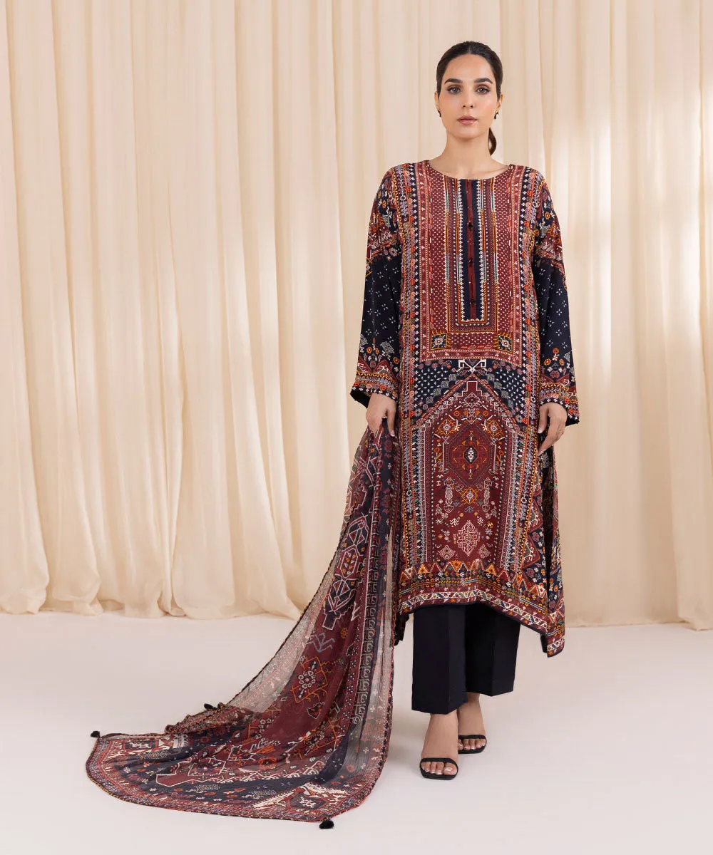 3 Piece - Printed Silk Suit