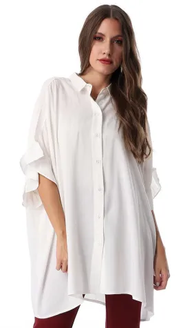 53497 Frill Sleeve Loose Off White Shirt