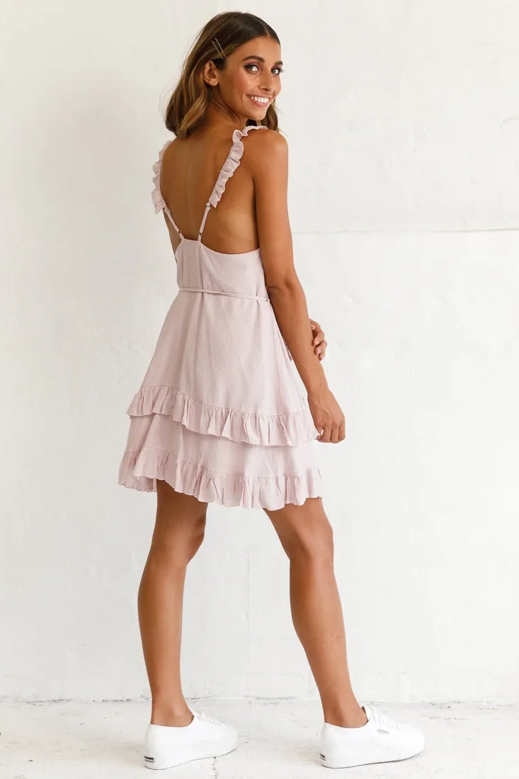 Agatha Ruffle Strap String Waist Tie Dress Blush