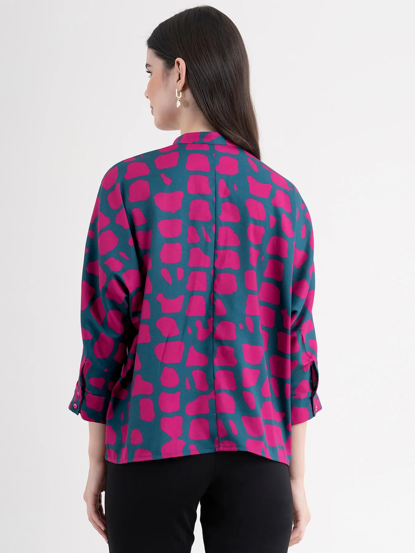 Animal Print Dolman Sleeve Top - Fuchsia