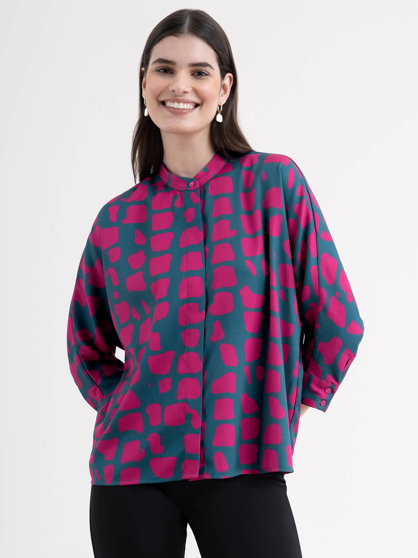 Animal Print Dolman Sleeve Top - Fuchsia