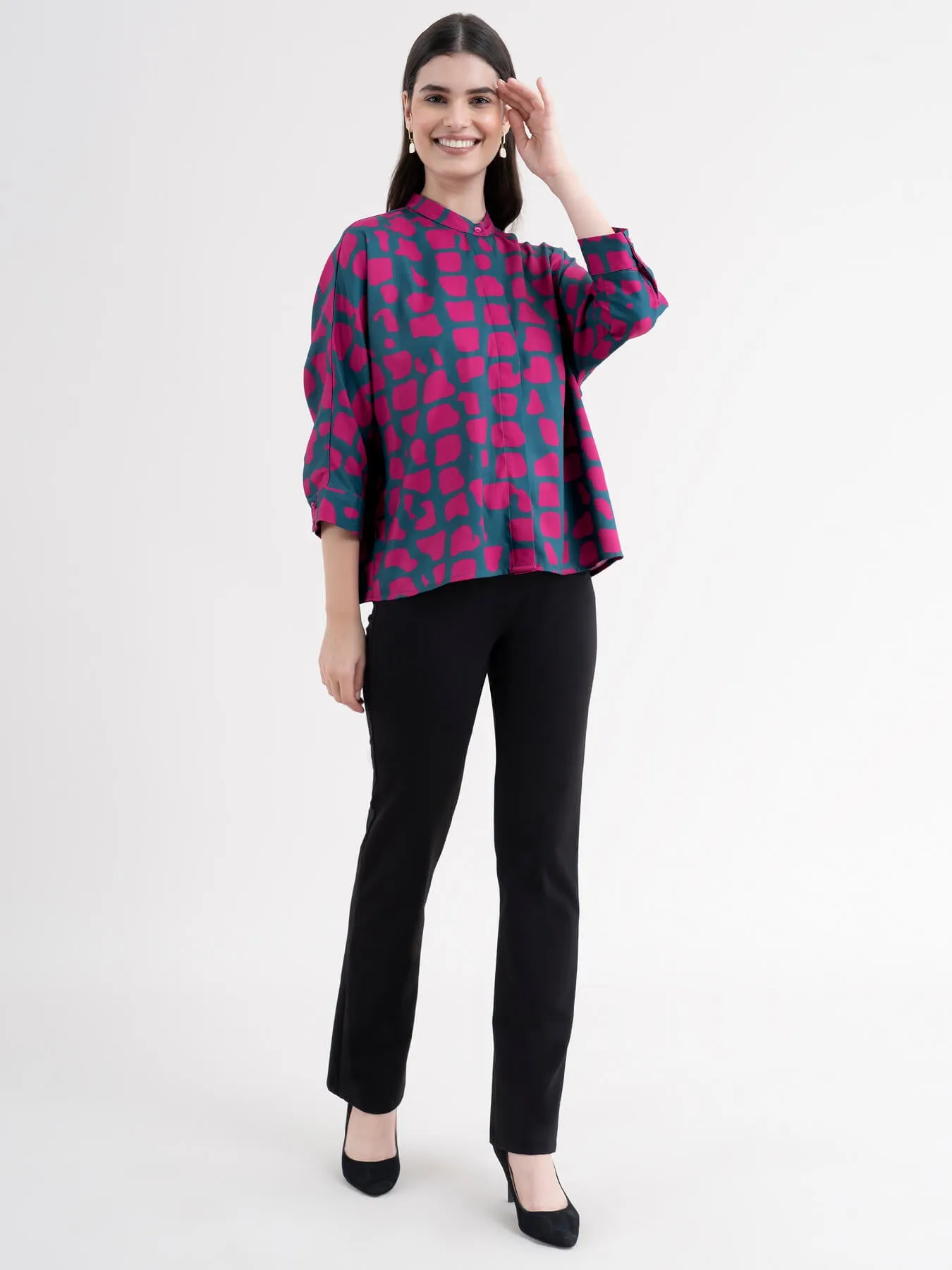 Animal Print Dolman Sleeve Top - Fuchsia