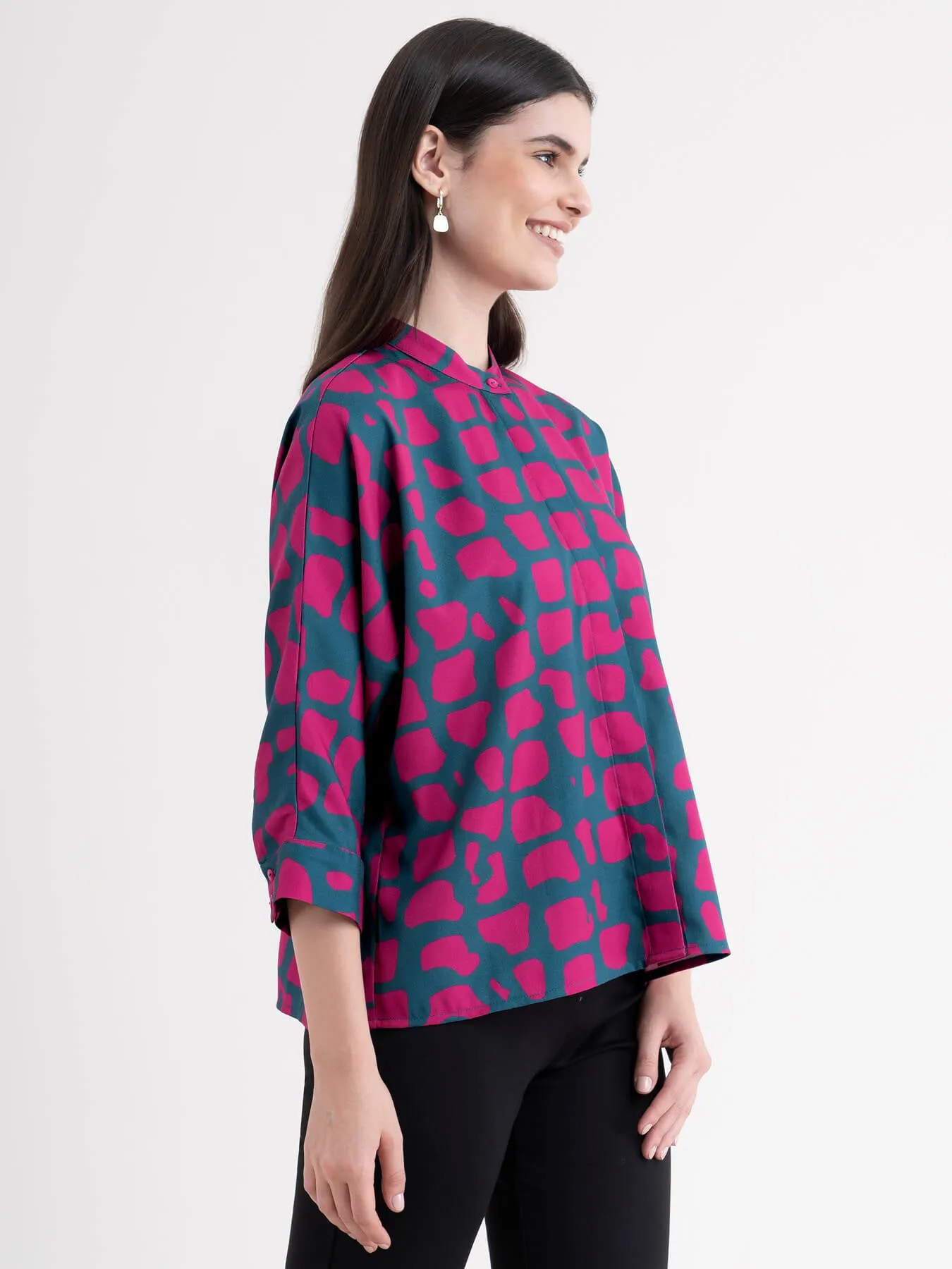 Animal Print Dolman Sleeve Top - Fuchsia