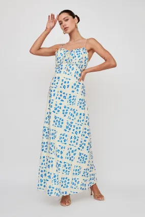 Anja Frill Trim Maxi Dress Print Cream Blue