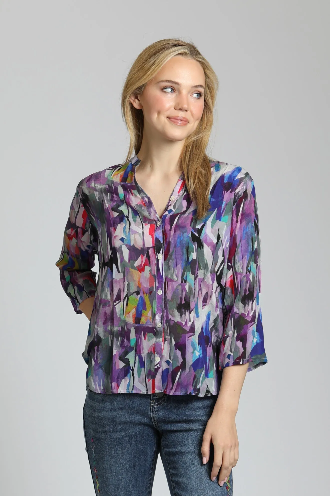 AP NY 3/4 SLEEVE MANDARIN COLLAR TOP - MULTI - 544PB345DNC