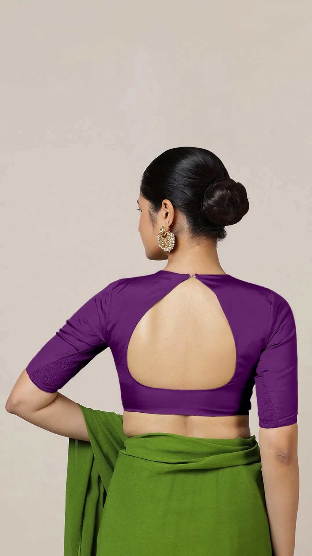 Aziza x Rozaana | Elbow Sleeves Saree Blouse in Purple