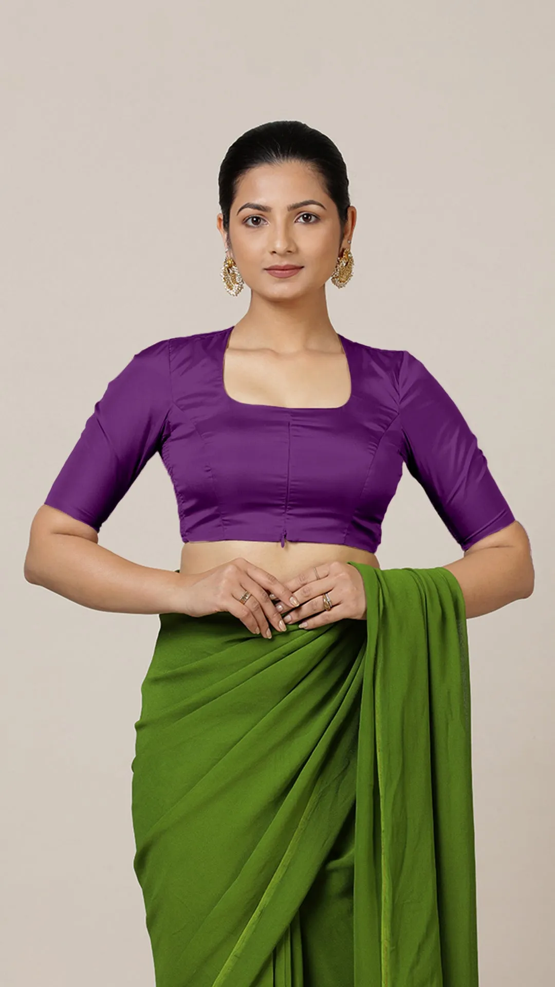 Aziza x Rozaana | Elbow Sleeves Saree Blouse in Purple