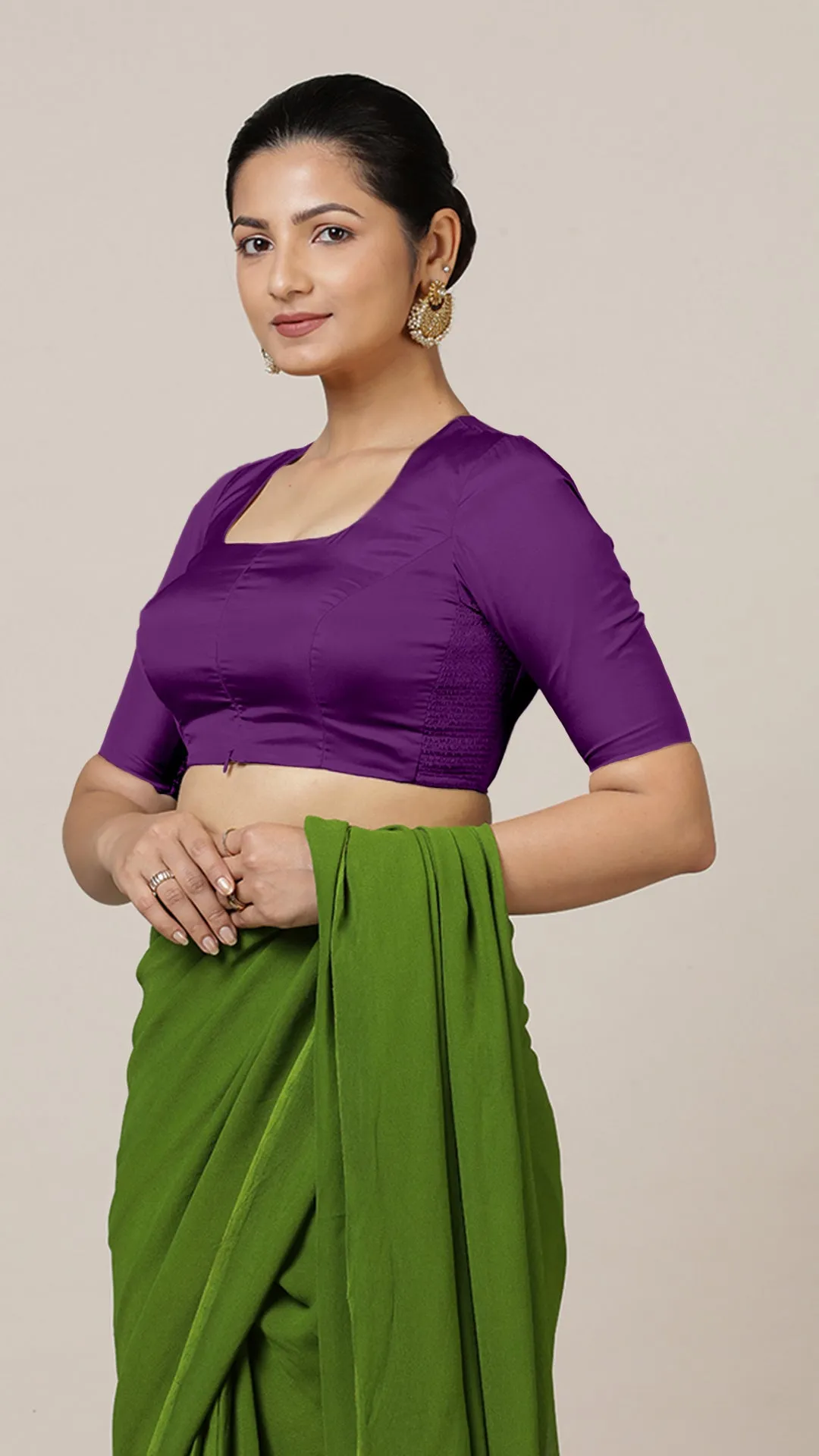 Aziza x Rozaana | Elbow Sleeves Saree Blouse in Purple