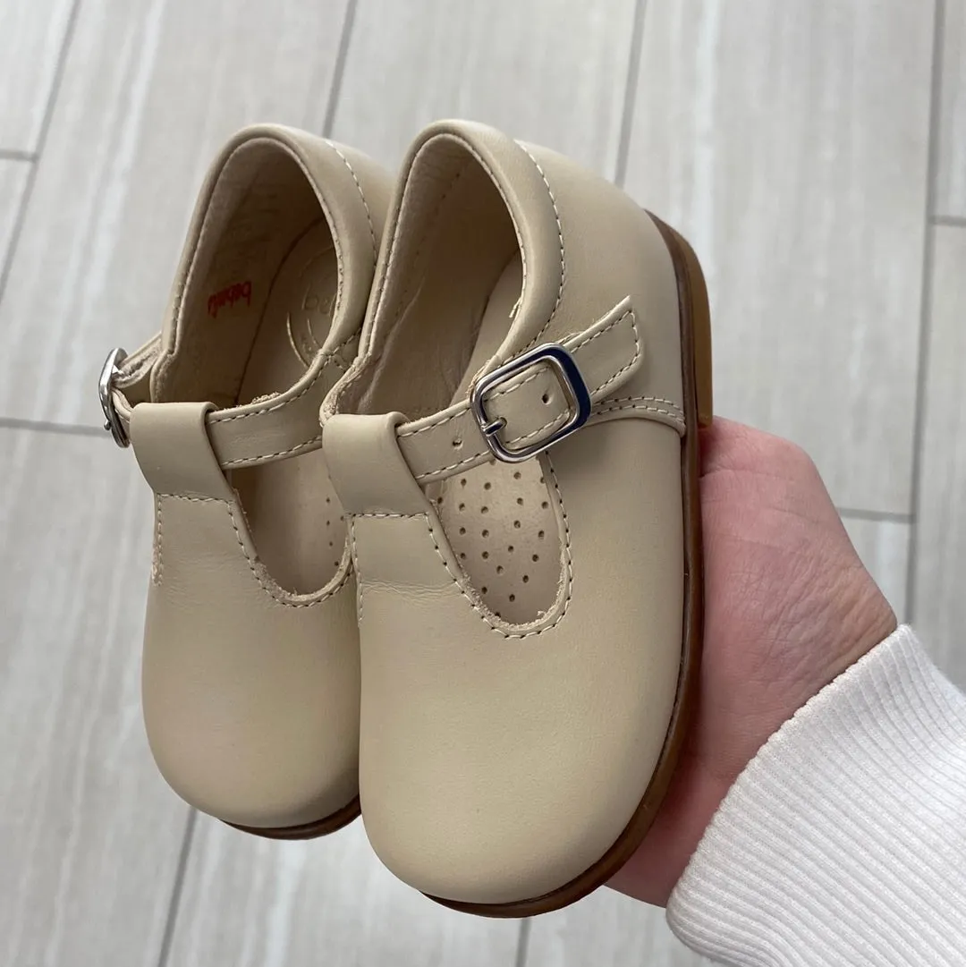 Beberlis Sand Leather T Strap Baby Shoe