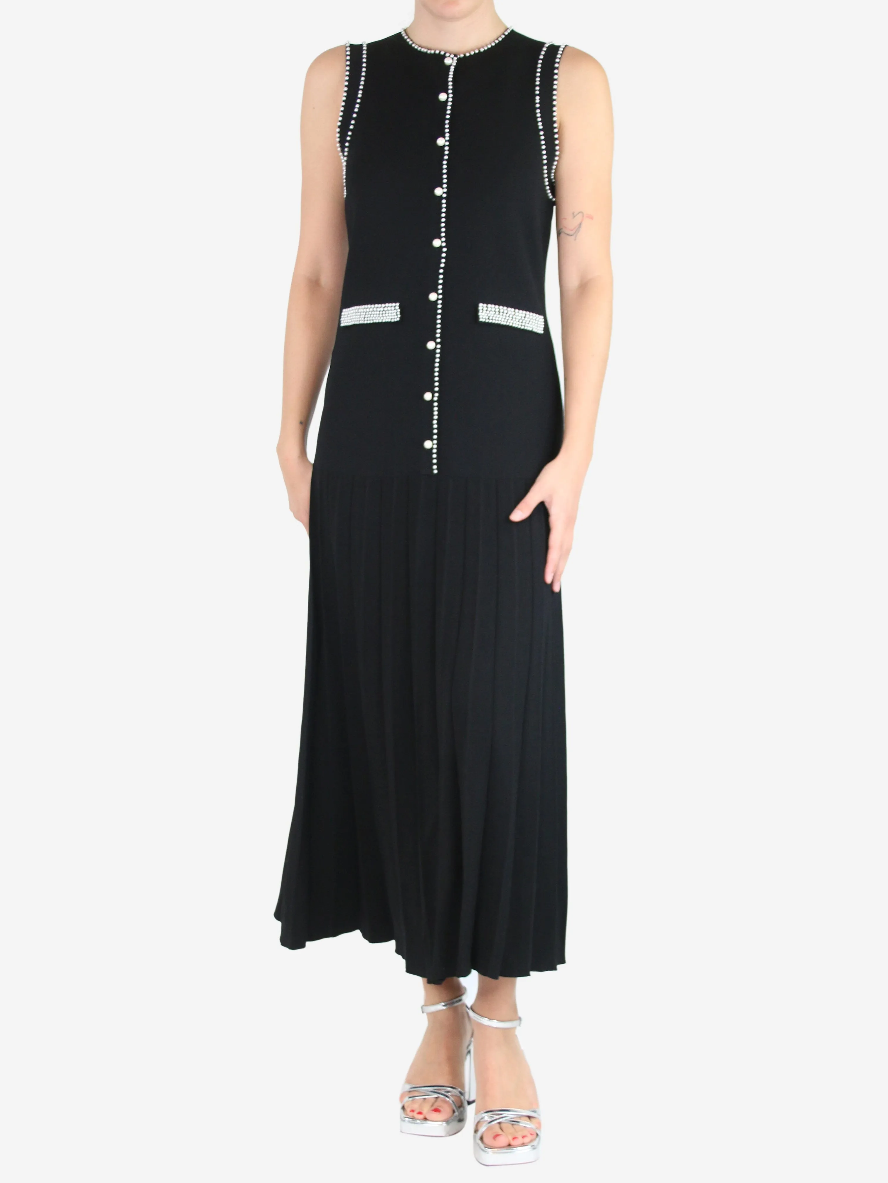 Black sleeveless knit midi dress - size UK 12