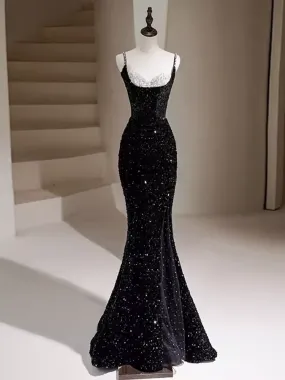 Black Strappy Glitter Mermaid Formal Prom Drerss Evening Gown, DP3215