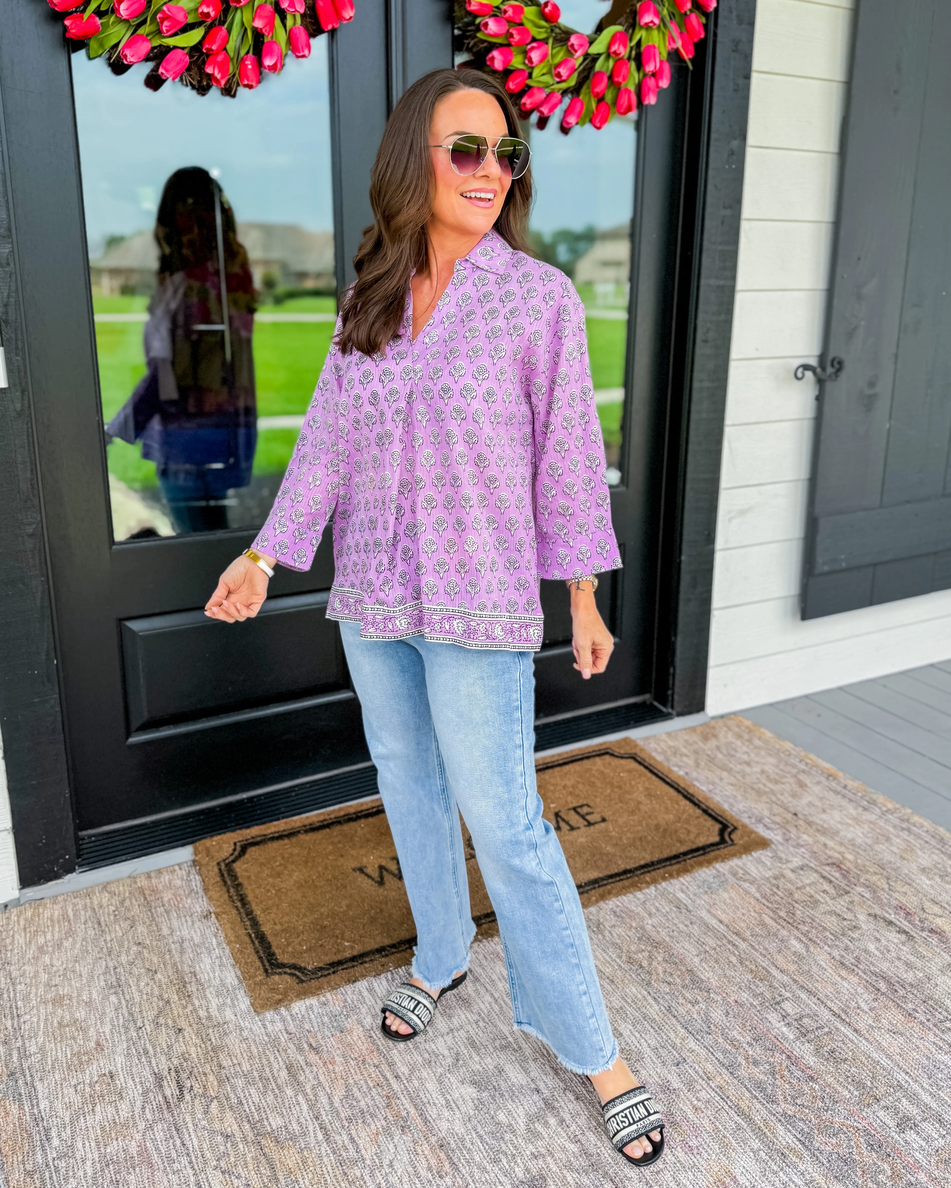 Block Print Shirt in Lavender | Ivy Jane