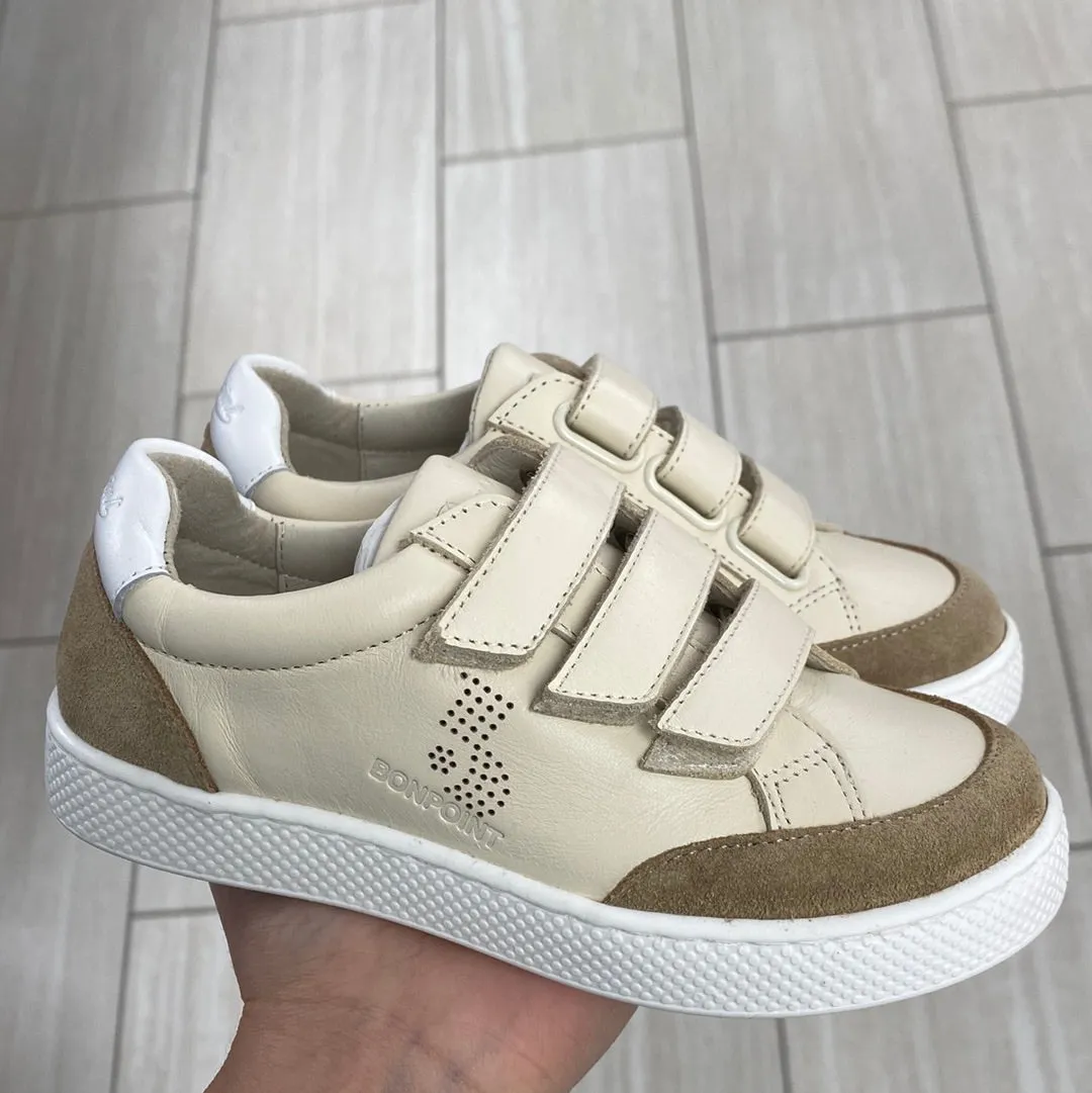 Bonpoint Basket Ecru Brown Velcro Sneaker