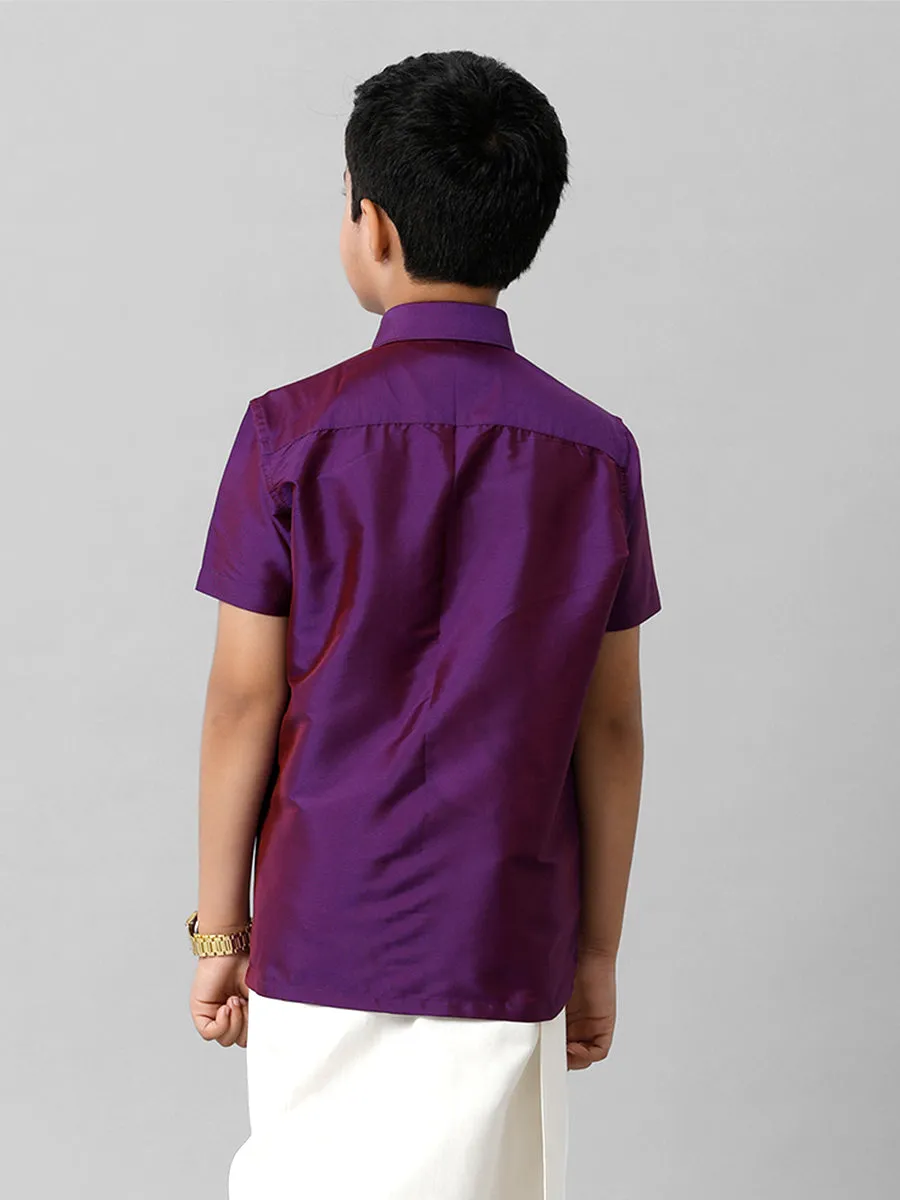 Boys Silk Cotton Violet Half Sleeves Shirt K21