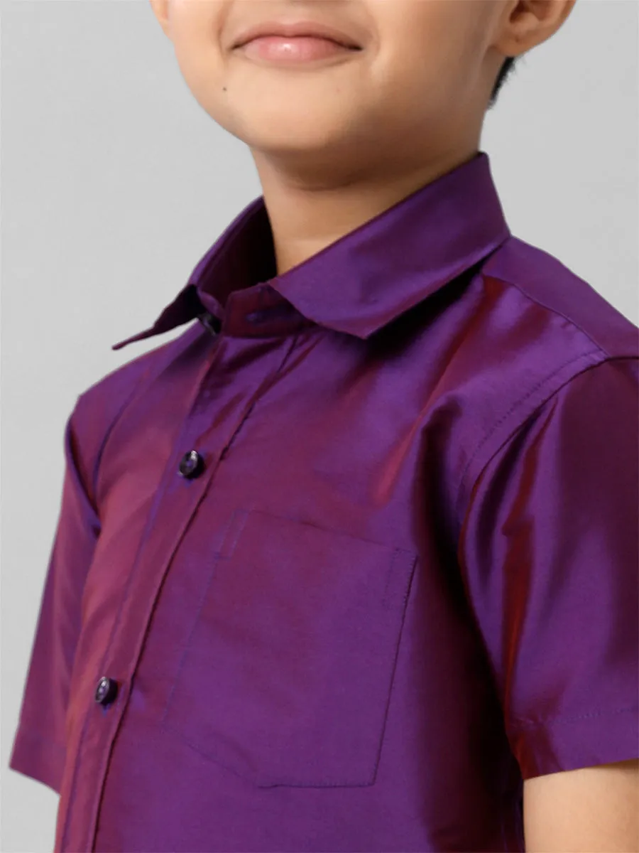 Boys Silk Cotton Violet Half Sleeves Shirt K21