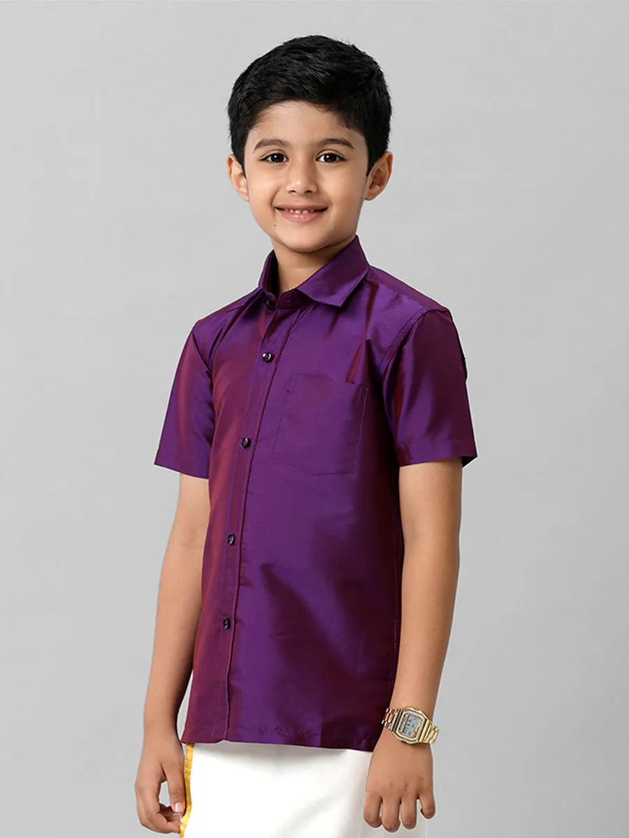 Boys Silk Cotton Violet Half Sleeves Shirt K21