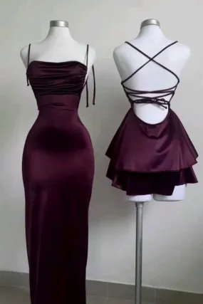 Burgundy Sheath Straps Long Party Dress Birthday Outfits, DP3101