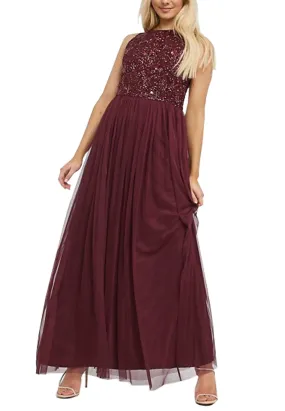 Burgundy Shiny Sequins Gown