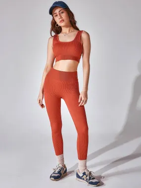 Burnt Orange Seamless Cinched Activewear Set