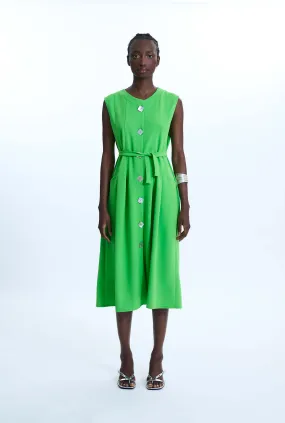 Buttoned Pocket Sleeveless Midi Dress Green