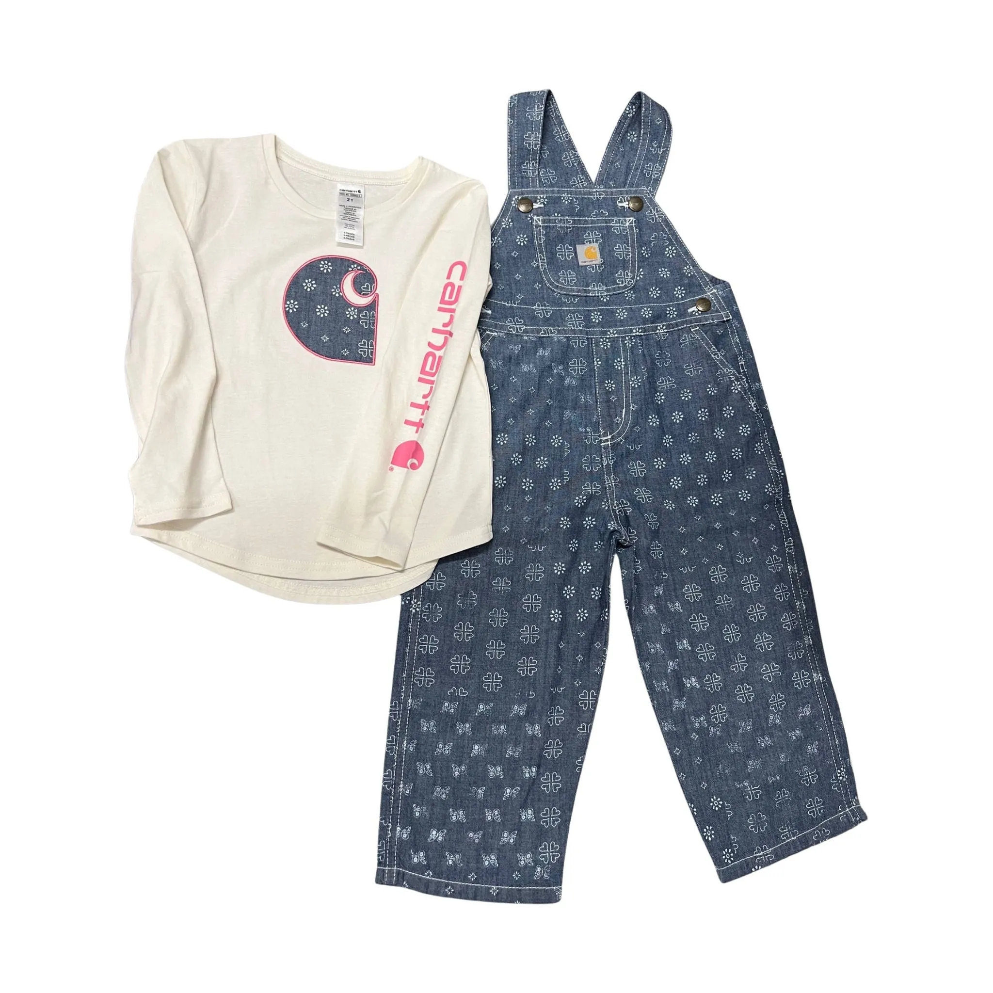 Carhartt Girls' Toddler Long Sleeve Printed Chambray Overall Set - Med Wash Denim