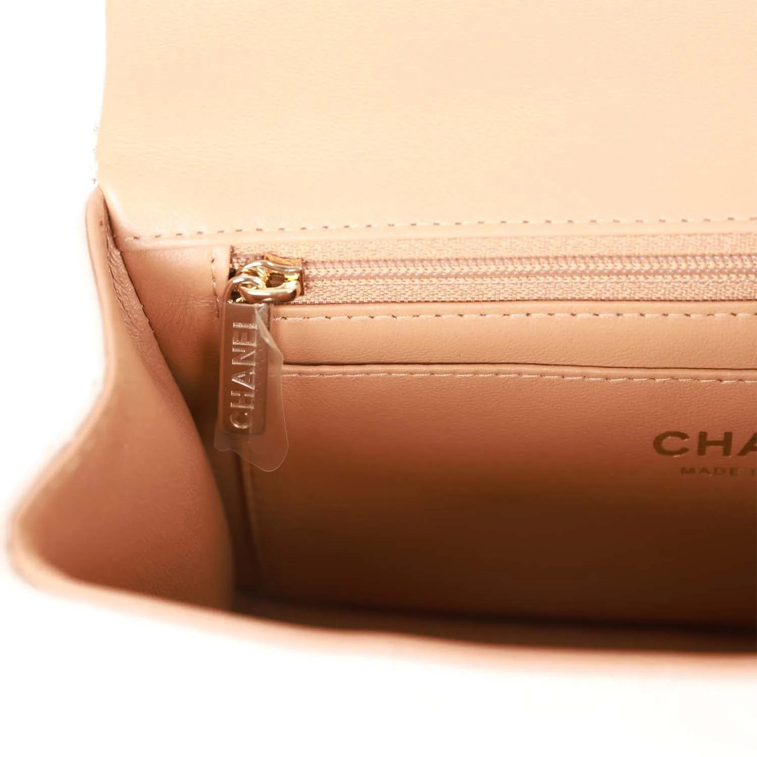 Chanel Mini Flap with Top Handle Beige and Caramel Lambskin Light Gold Hardware