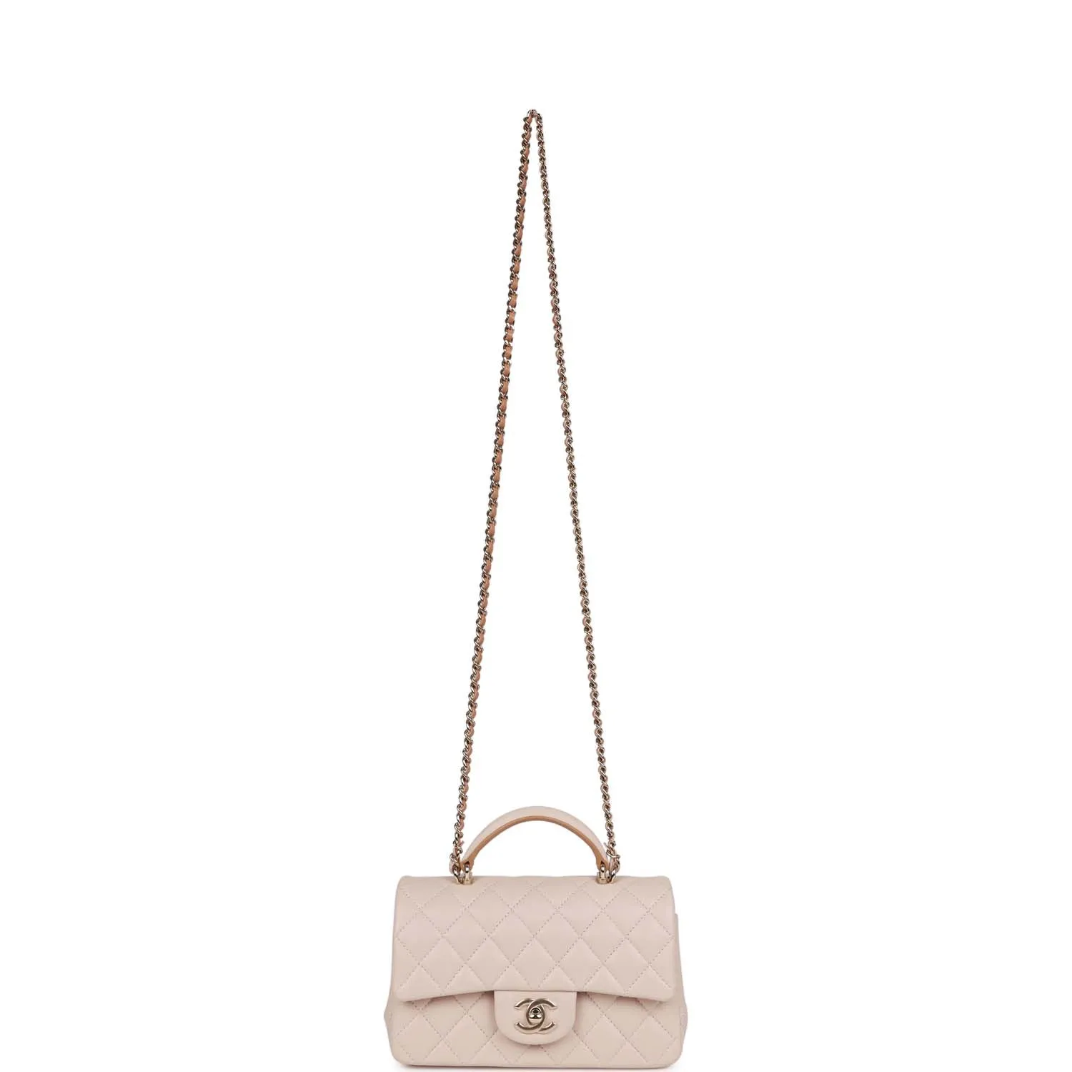 Chanel Mini Flap with Top Handle Beige and Caramel Lambskin Light Gold Hardware