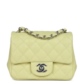 Chanel Mini Square Flap Bag Lime Lambskin Silver Hardware