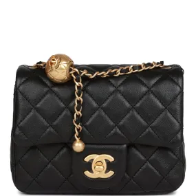 Chanel Pearl Crush Mini Square Flap Bag Black Lambskin Antique Gold Hardware