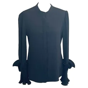 Co £795 Black Crepe Ruffle Cuff Shirt L