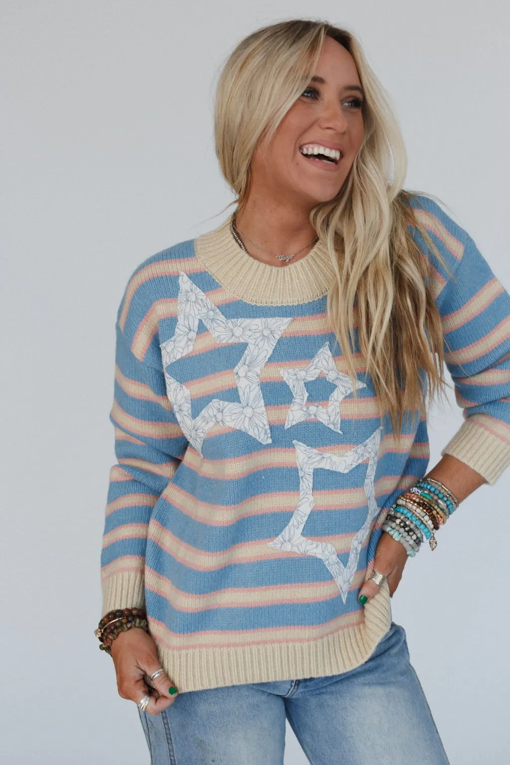 Cosmic Love Star Patch Sweater - Blue