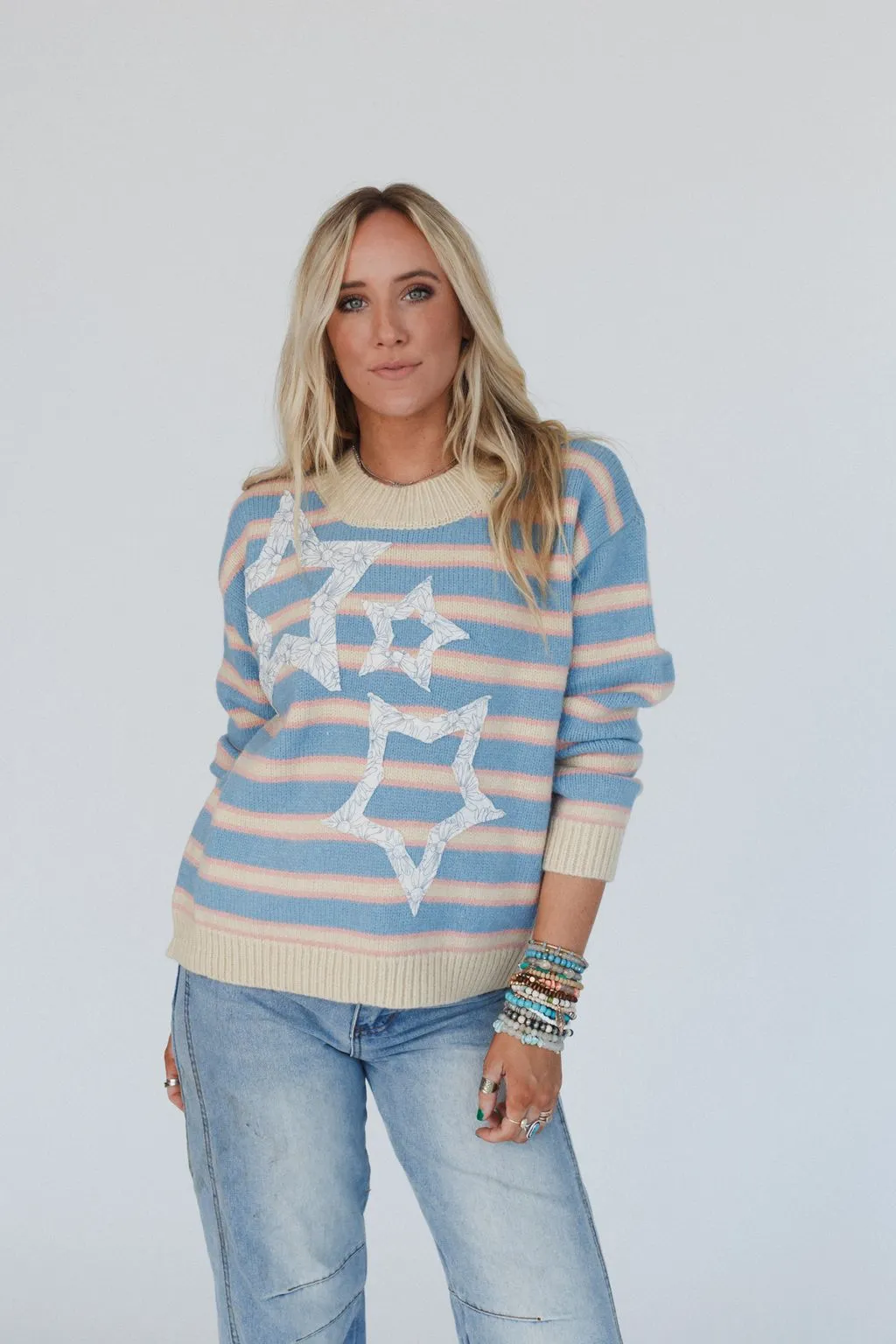 Cosmic Love Star Patch Sweater - Blue