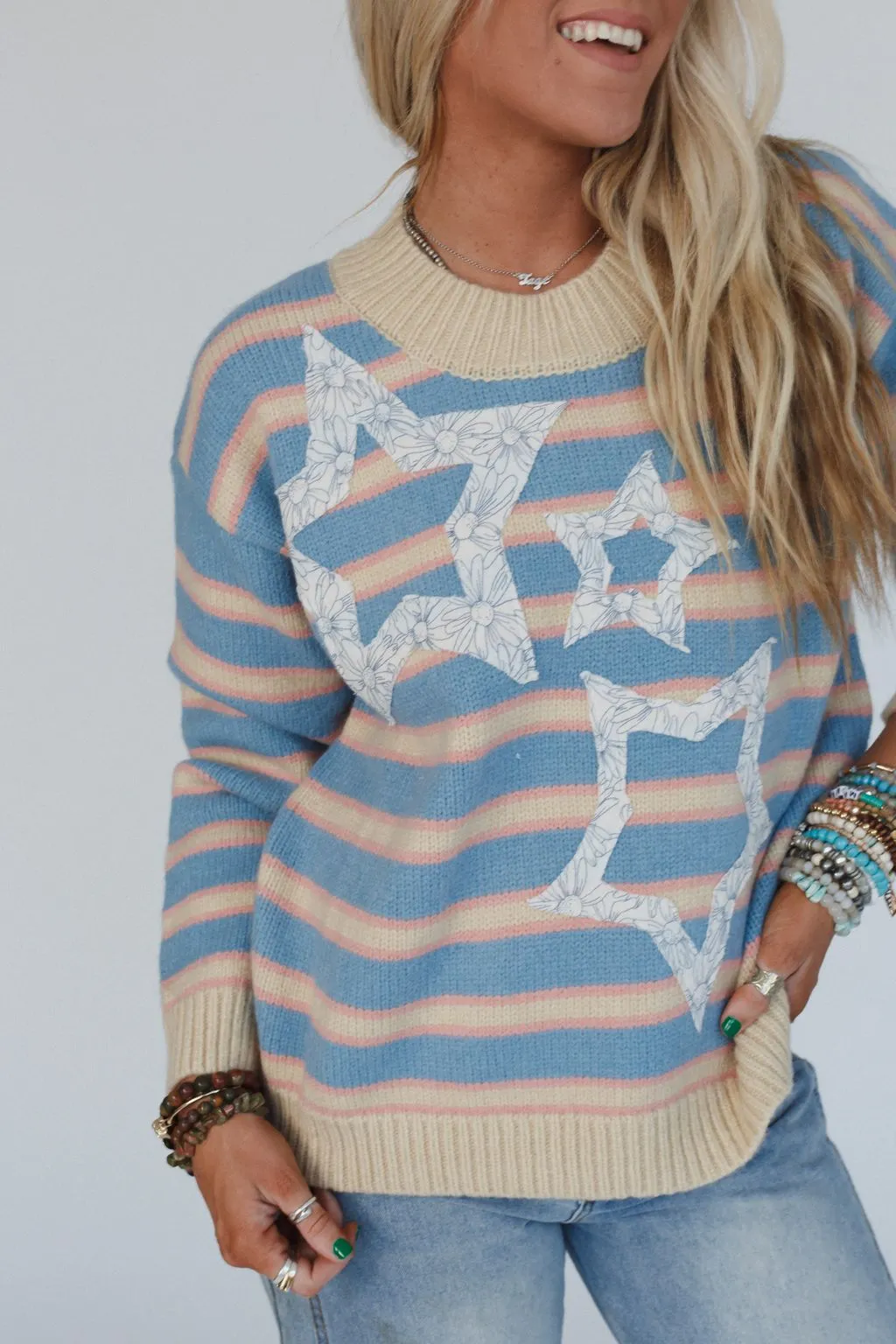 Cosmic Love Star Patch Sweater - Blue