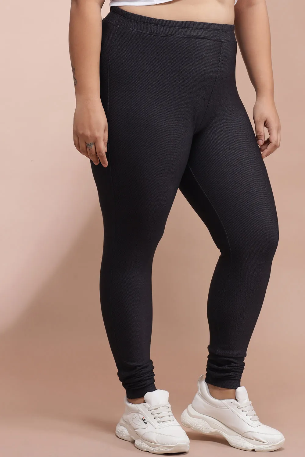 Dark Denim Inspiration Warm Winter Fleece Leggings