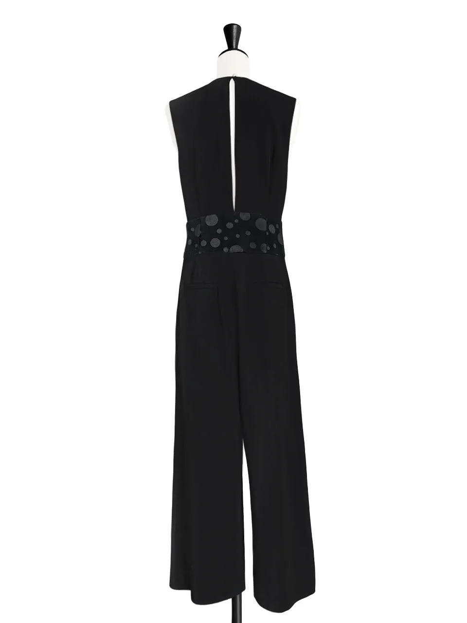 Elegant Black Dotty Belted Wide Leg Sleeveless Jumpsuit