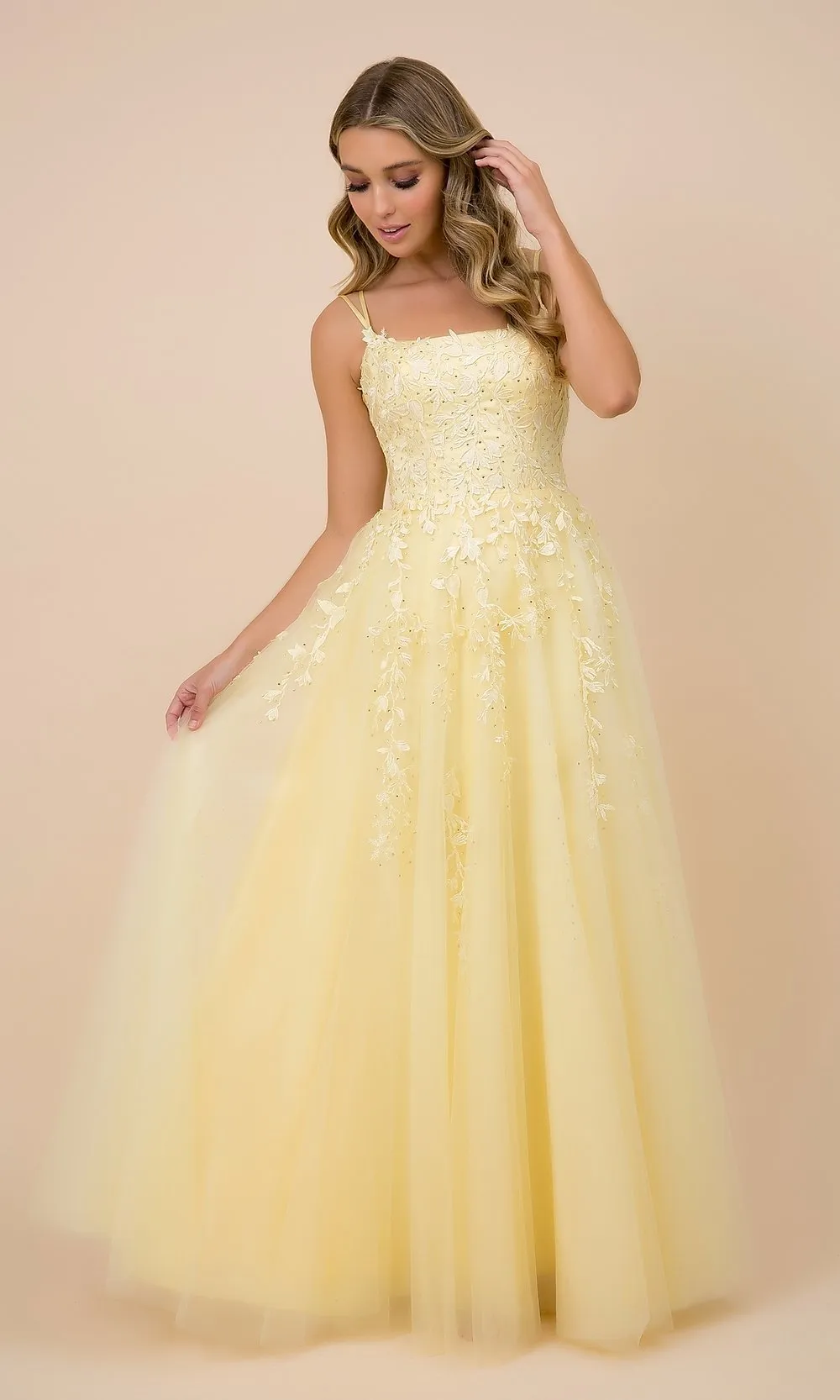 Embroidered Strappy-Back Tulle Ball Gown for Prom