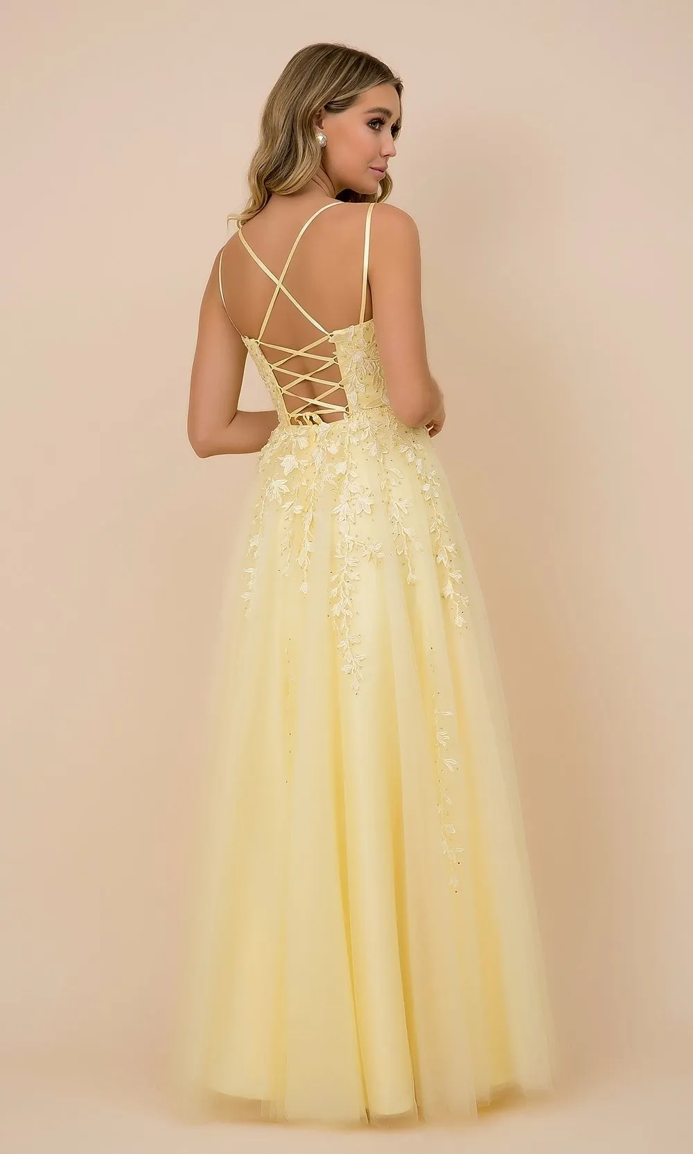 Embroidered Strappy-Back Tulle Ball Gown for Prom