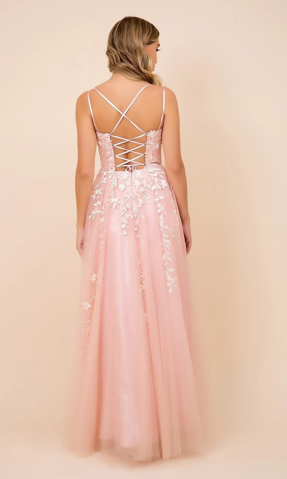 Embroidered Strappy-Back Tulle Ball Gown for Prom