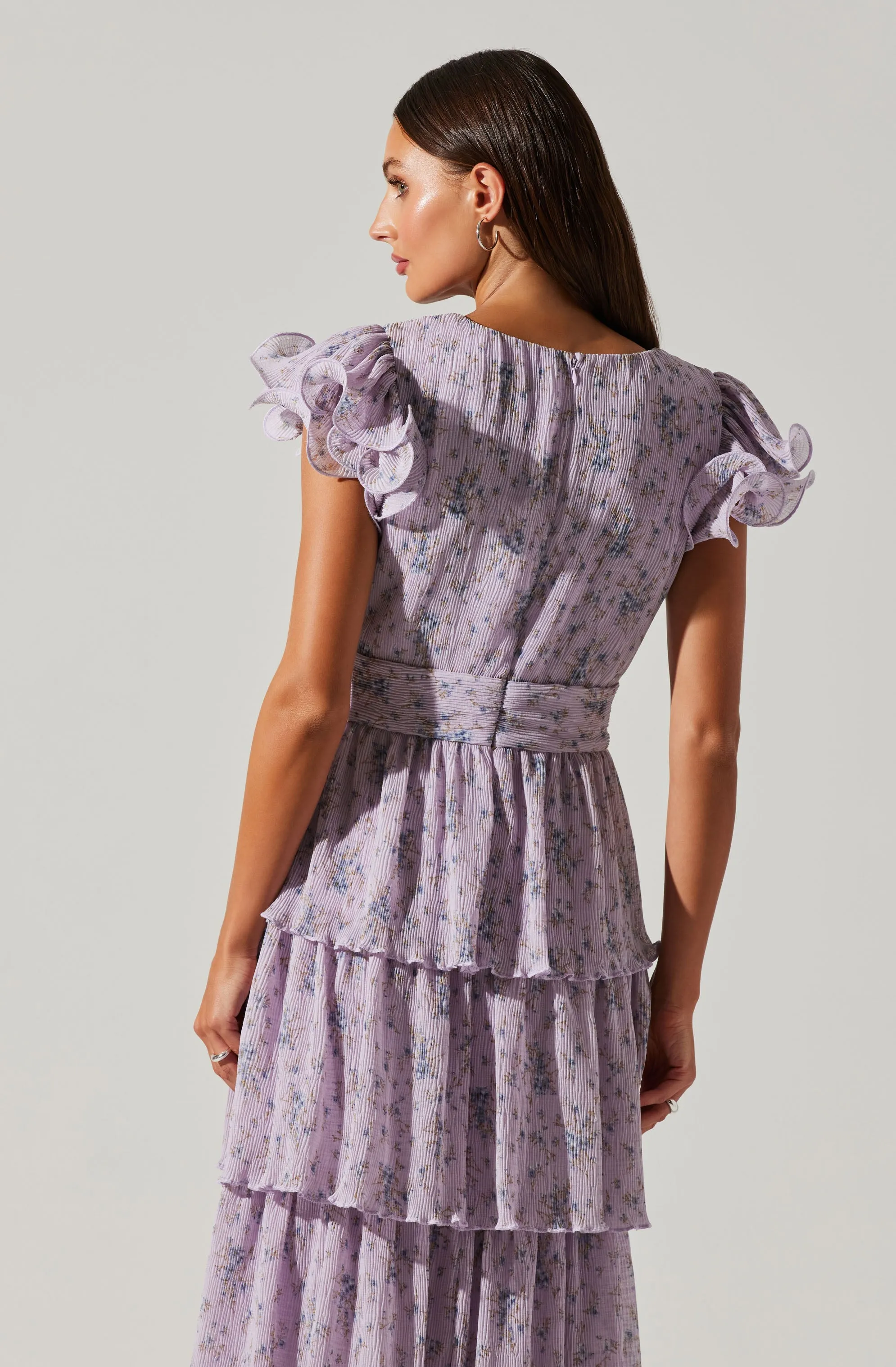 Emporia Floral Pleated Tiered Midi Dress